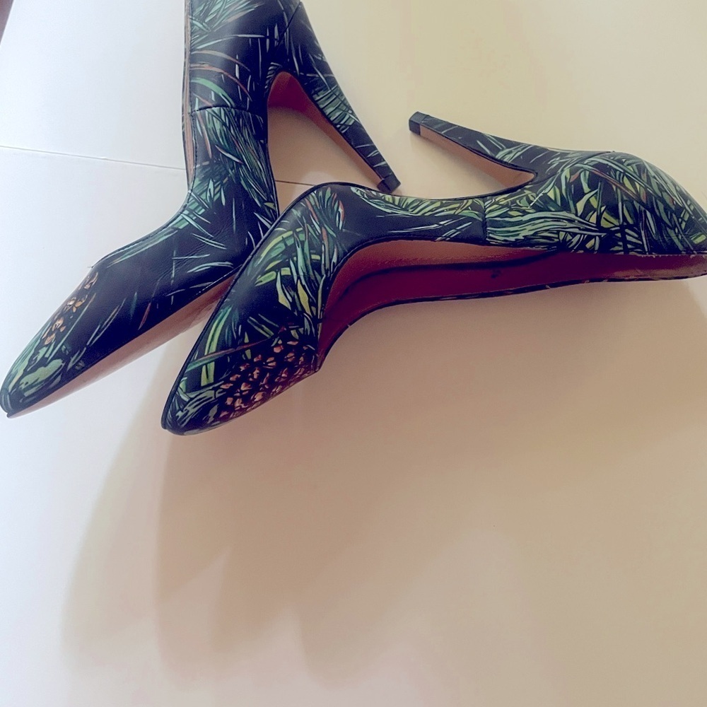 Zara Woman Size 5.5-6 (Euro 36) Contemporary Leaf Green Patterned Pumps - Picture 4 of 12